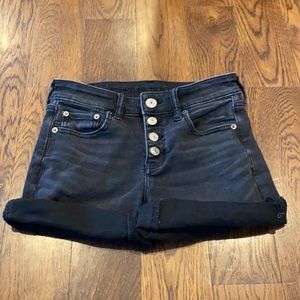 Women’s American Eagle Black Jean Shorts with Button Pattern - Size 0